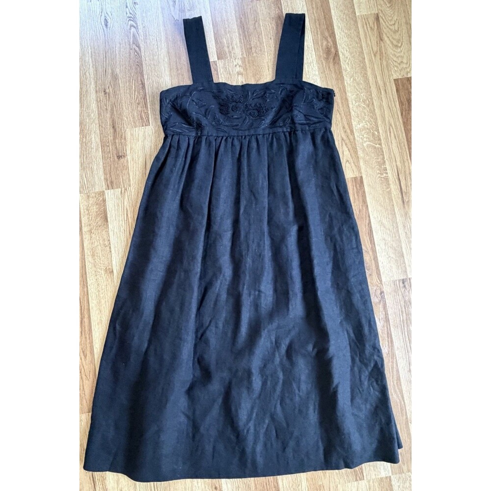 Style &‎ Co Black Linen Blend Embroidered Midi Dress Women’s 10 Floral Boho